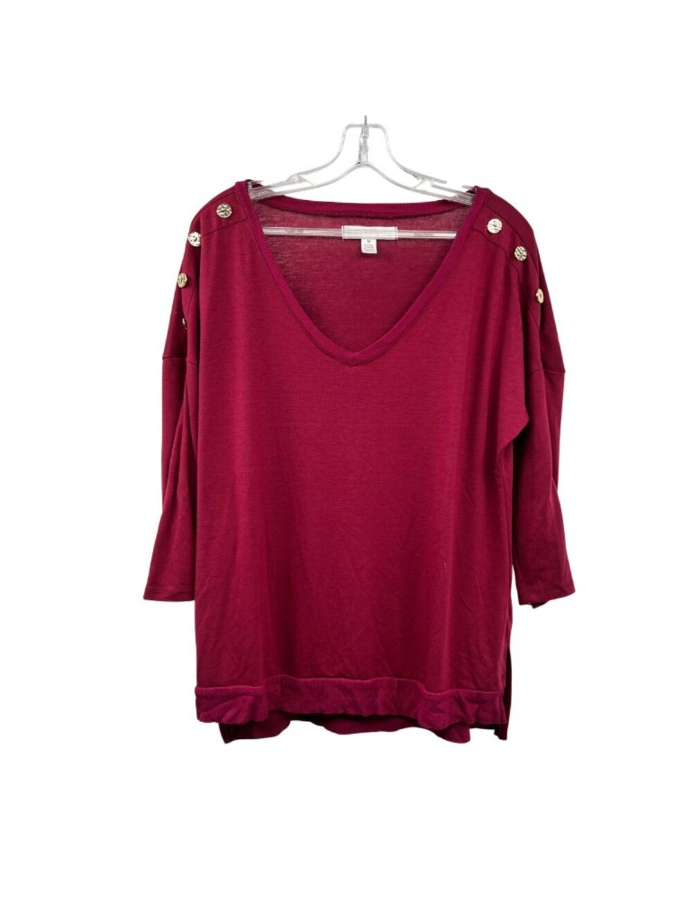 French Laundry Womens Top 3/4 Sleeve V-Neck Buttons Plum Size Medium
